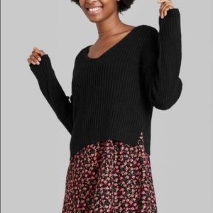 Wild Fable Black Ribbed Knit Cropped Sweater Size L NWT